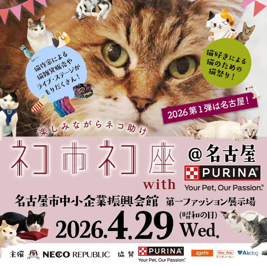 猫好き、全員集合！「ネコ市ネコ座2026」名古屋・吹上ホール開催。　みりちゃむ初登場＆敦士ら豪華ゲストと”猫が助かる、猫祭り”4月29日（水・祝日）開催 画像 2