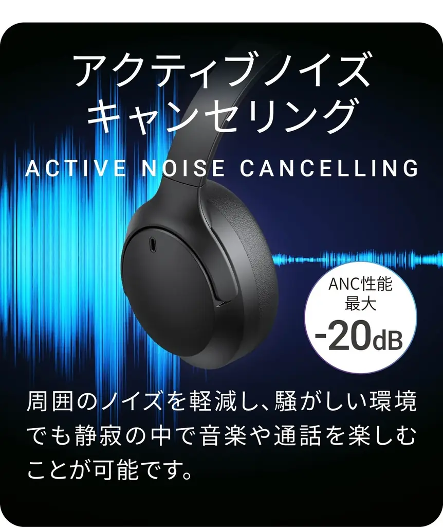 【新商品】スタイリッシュな静寂をまとう　ANC搭載ワイヤレスヘッドホン登場！【磁気研究所/HIDISC】 画像 2
