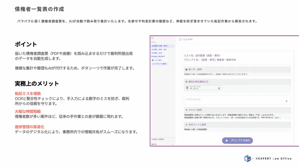 ネクスパート法律事務所が、AI活用による法的整理申立書自動作成ツール「ぱらりこさん」の開発を発表 画像 3