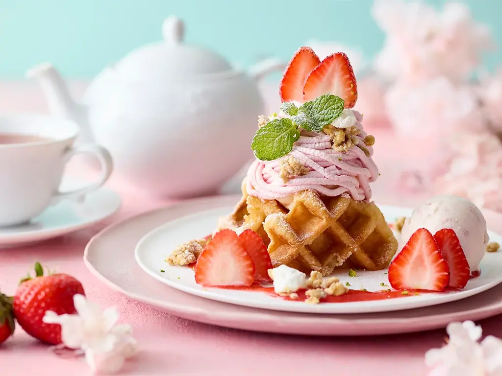 【Afternoon Tea】さくらホイップでモンブラン仕立てにした「さくらと苺のモンブランワッフル」など、桜づくしの春限定スイーツ＆ティーを新発売 画像 2