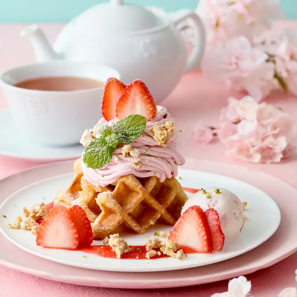【Afternoon Tea】さくらホイップでモンブラン仕立てにした「さくらと苺のモンブランワッフル」など、桜づくしの春限定スイーツ＆ティーを新発売 画像 5