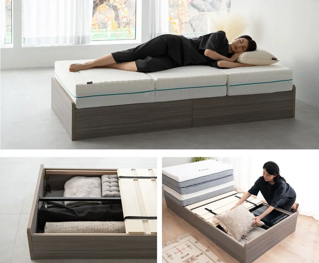 “収納が足りない”をベッドで解決！クローゼット級の超大容量収納を備えたベッド『ネバコ -NABAKO-』が新登場！人気の三つ折りマットレスと相性抜群のベッドフレームで新生活の睡眠と収納をアップデート！ 画像 2