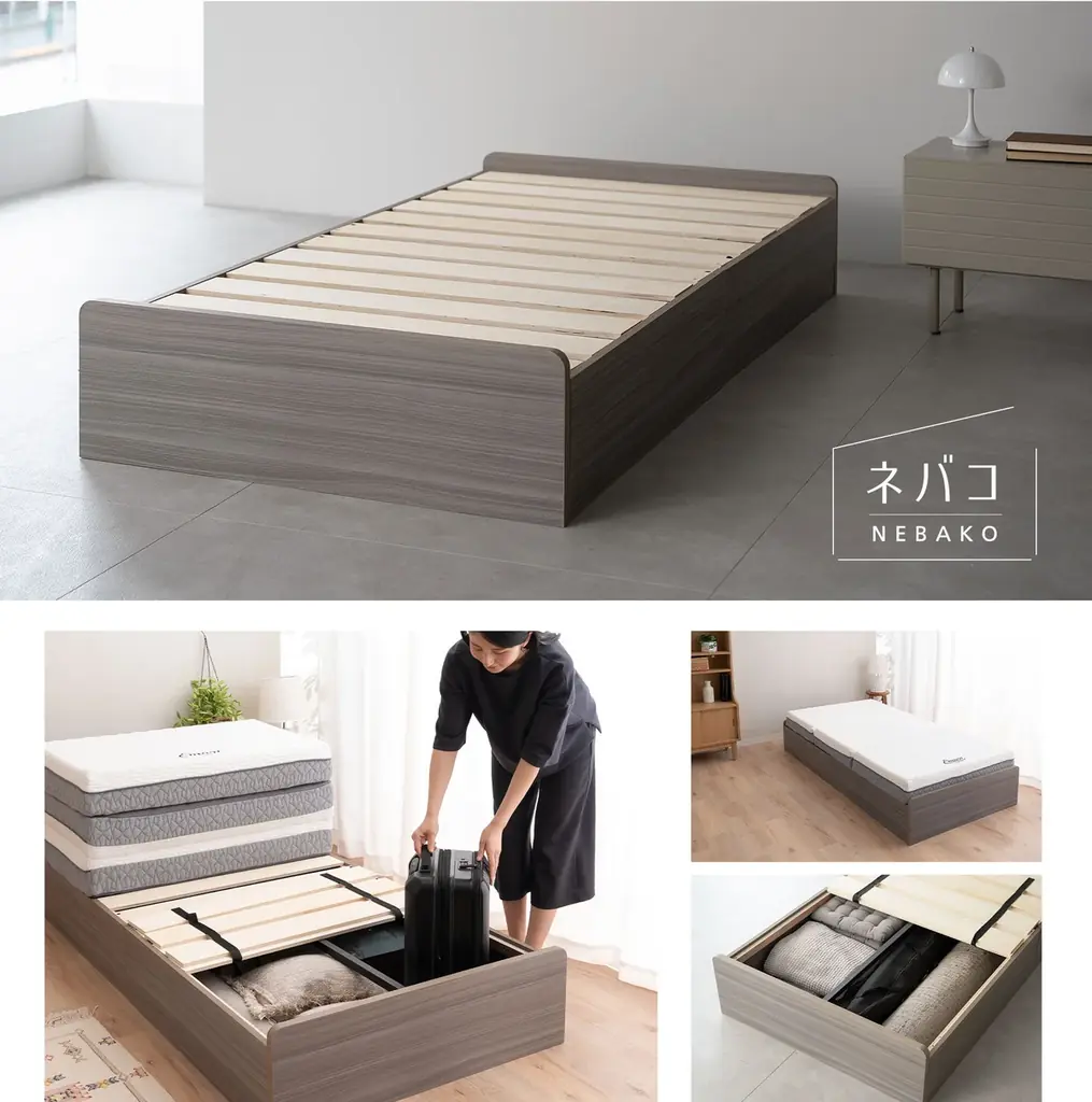 “収納が足りない”をベッドで解決！クローゼット級の超大容量収納を備えたベッド『ネバコ -NABAKO-』が新登場！人気の三つ折りマットレスと相性抜群のベッドフレームで新生活の睡眠と収納をアップデート！ 画像 9