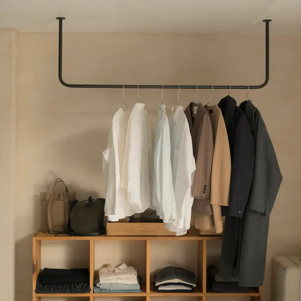 生活感がにじみやすい室内干しを、すっきりと美しく。天吊りハンガーバーに新色「グレージュ」登場 画像 4