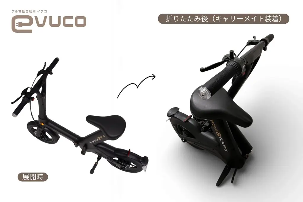 フル電動自転車・evuco、7700円の新パーツ登場　折りたたんで“引いて運べる”特定小型原付に進化 画像 4