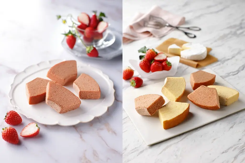 【チーズガーデン】チーズと苺の美味しさを重ねた“ピンク色のチーズバウム”が今年も登場『ストロベリーチーズバウム（カット）』『チーズバウムアソート（プレーン＆ストロベリー）』 画像 1