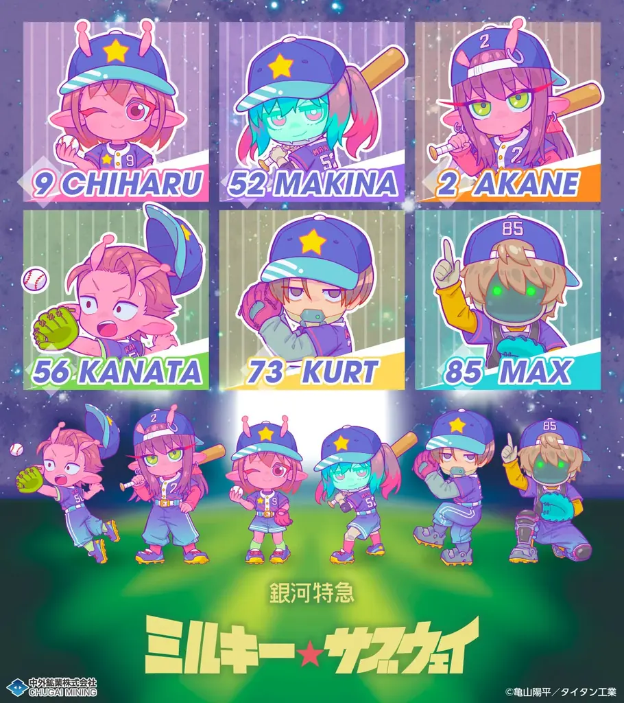 『銀河特急　ミルキー☆サブウェイ』より、“ベースボール”がテーマの描き下ろしミニキャライラストを使用した新作グッズが「AnimeJapan 2026」で登場！中外鉱業ブースにて販売決定！ 画像 1