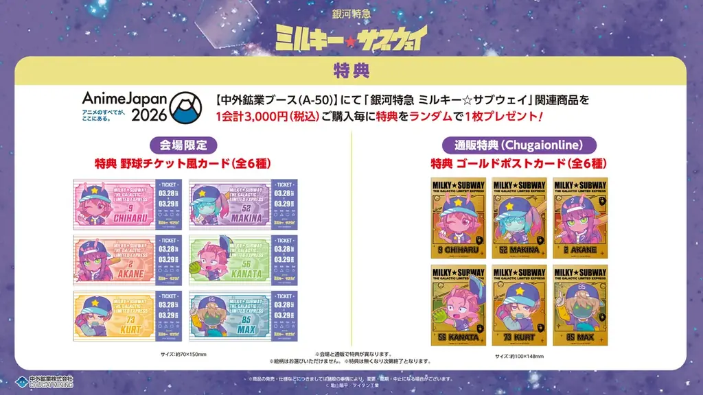 『銀河特急　ミルキー☆サブウェイ』より、“ベースボール”がテーマの描き下ろしミニキャライラストを使用した新作グッズが「AnimeJapan 2026」で登場！中外鉱業ブースにて販売決定！ 画像 2