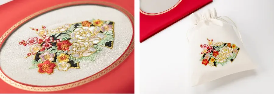 刺しゅう電報『華結』『菊結』が登場、巾着で残る贈り物