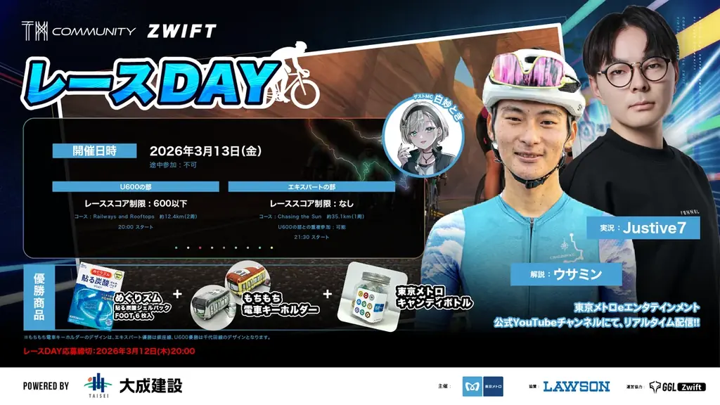 バーチャルサイクリングアプリ「Zwift」を用いたeスポーツイベント「TMcommunity Zwift Powered by 大成建設」の制作・運営を株式会社RATELが担当。 画像 3