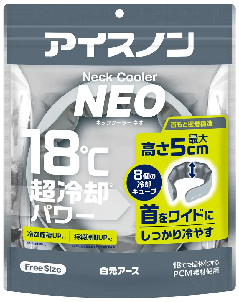 18℃の超冷却※パワー！8個の冷却キューブで首をワイドにしっかり冷やす新形状のネックリング『アイスノン　ネッククーラー　NEO』数量限定発売 画像 4