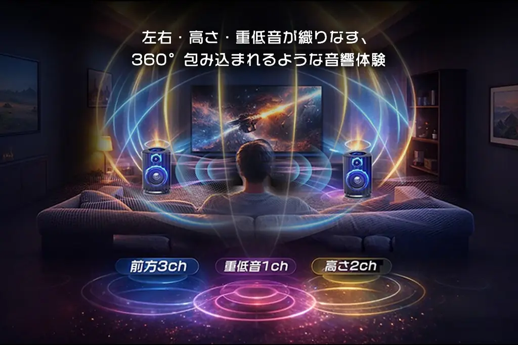 【Dolby Atmos対応】配線なし。OXSでデスクを「極上シネマ」へ｜次世代オーディオOXS Thunder DuoがついにMakuakeにて先行予約販売開始！ 画像 6