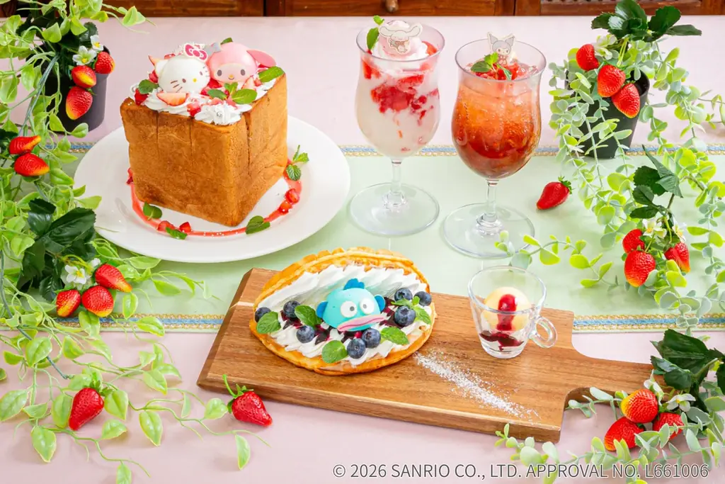 サンリオキャラクターズ ガーデンカフェから、春季限定メニューが登場！キャラクターが選べる苺がいっぱいのアフタヌーンティーやハニトー、ブルーベリーチーズの韓国風ワッフルなどを展開。 画像 5