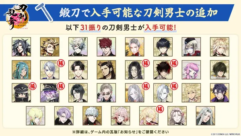 『刀剣乱舞ONLINE』「鍛刀」機能がリニューアル！入手できる刀剣男士が31振り追加！「御伴散歩」アップデートで「着せ替え」機能実装！ 画像 1