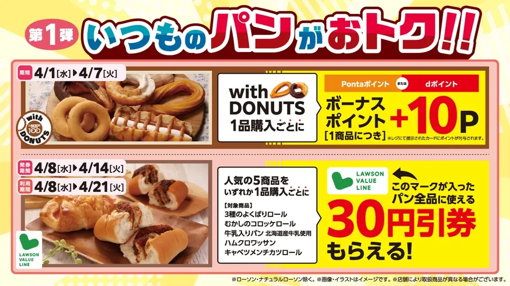 【ローソンストア100】4月はおトクがとまらない！第1弾「いつものパンがおトク」第2弾「いつものごはんがおトク」“毎日の主食”がおトクになるキャンペーンを実施 画像 2