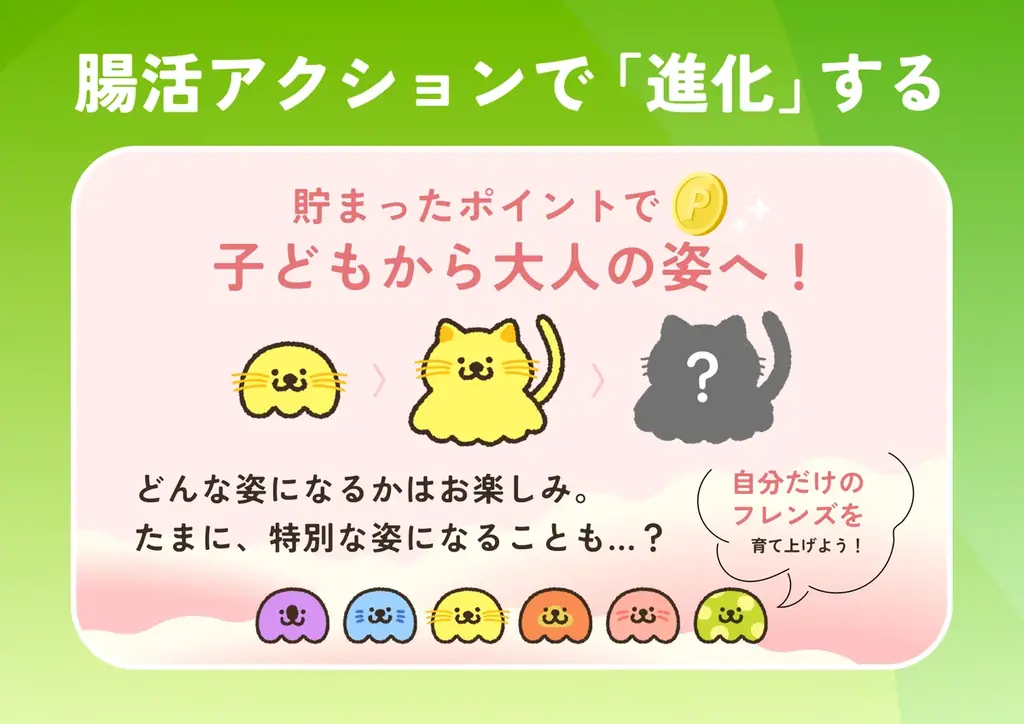 オールインワン腸活アプリ「フロレコ by マイキンソー」に、お腹の中の不思議な生き物『きんフレンズ』が登場！ 画像 2