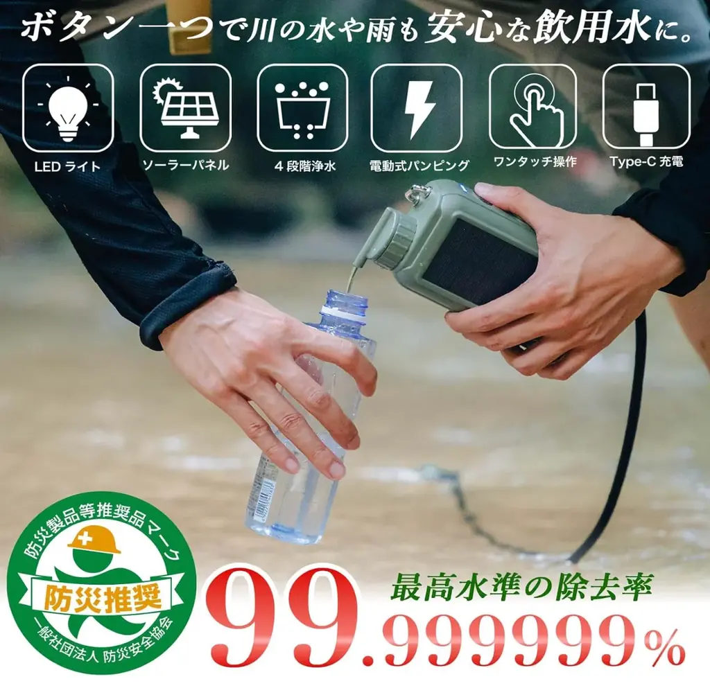 【春のアウトドアグッズ／先着100台限定3,000円OFF】川の水も安心して飲める水へ！AhlstromDisruptor® フィルター搭載「ポータブル電動浄水器」新発売！いざという時の防災グッズにも 画像 1