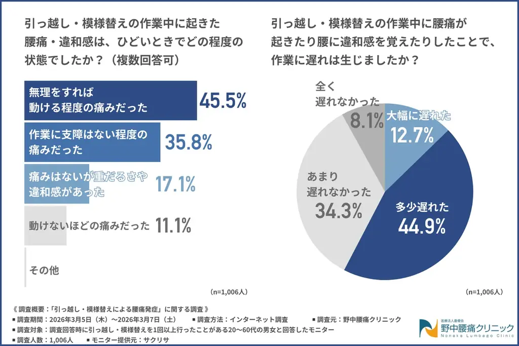 引っ越し作業中に腰への負担を感じた動作1位は「重い荷物の持ち上げ」約6割が作業の遅れを経験！？ 画像 2