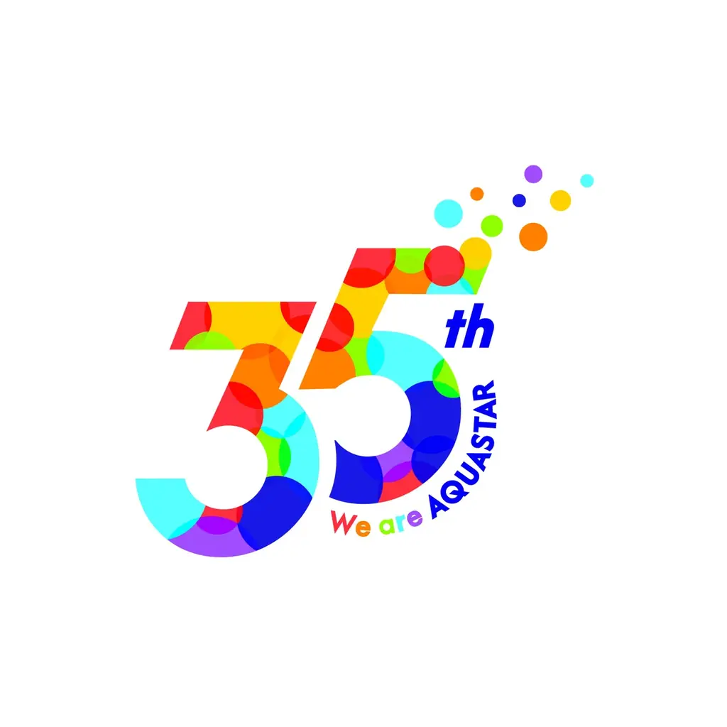 アクアスター、設立35周年（2026年11月14日）を前に、多様な人と表現が交差する7色の記念ロゴを制作 画像 1