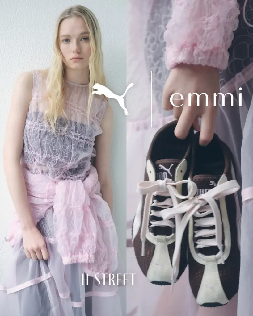 【emmi×PUMA】ロープロファイルの新アイコン”H-STREET”を初別注　ブラウンに淡いピンクを掛け合わせスポーティさにフェミニンなエッセンスを感じる一足に 画像 1
