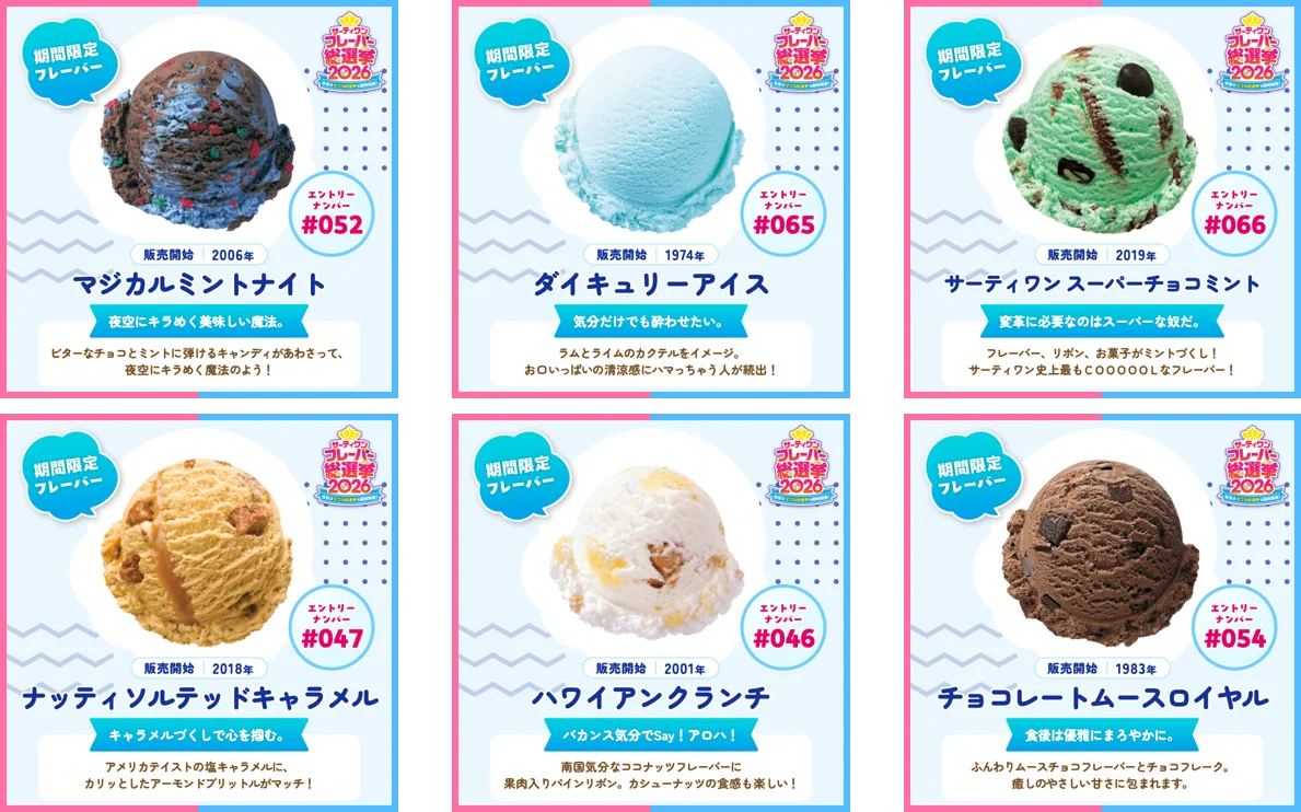 今年は初のダブル総選挙も同時開催！サーティワン フレーバー総選挙2026 画像 13