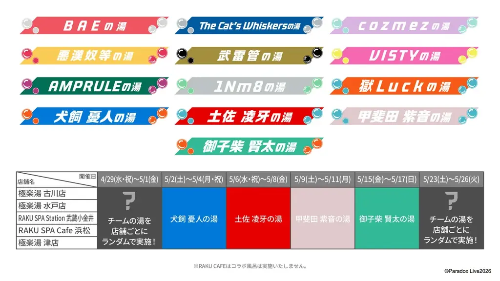 「Paradox Live」×極楽湯・RAKU SPAコラボキャンペーンが2026年4月29日(水・祝)より開催決定！ 画像 8