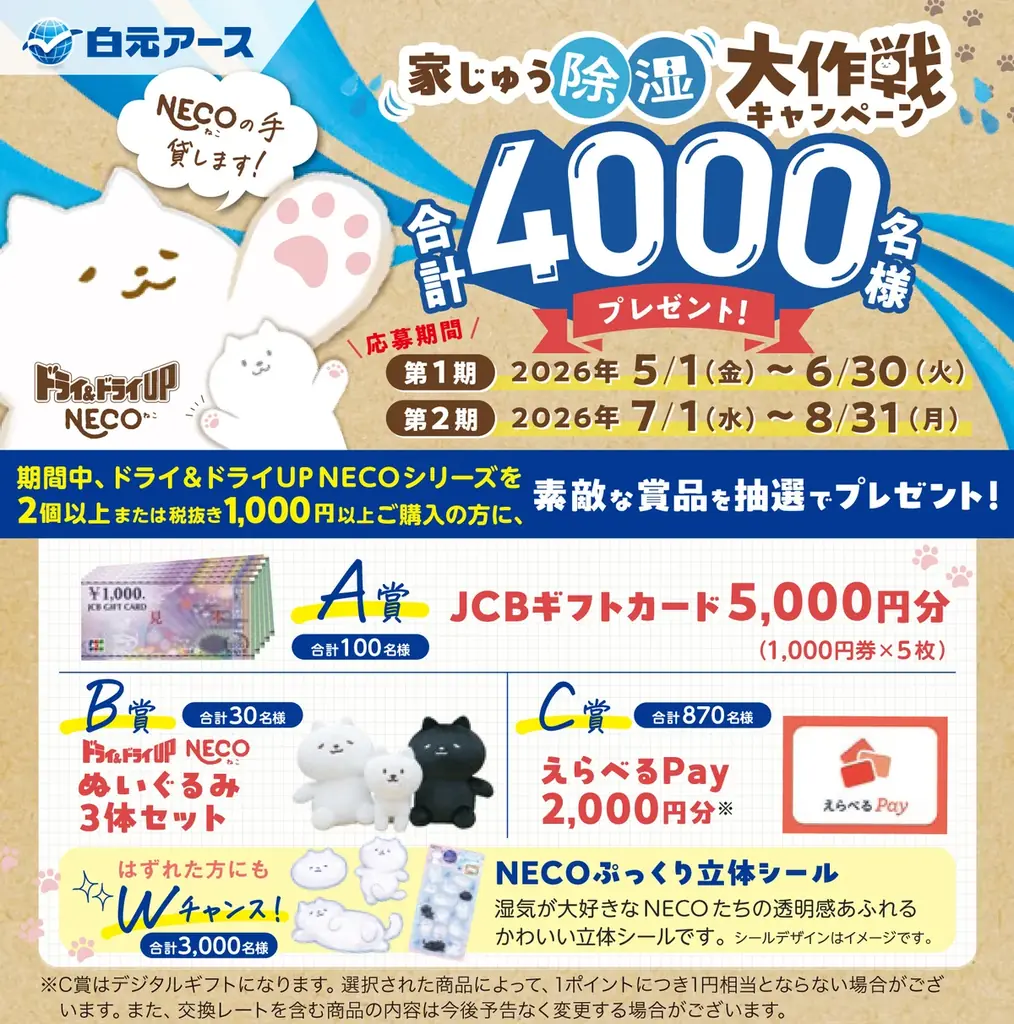 5/1開始｜NECOで家じゅう除湿、4,000名に当たる