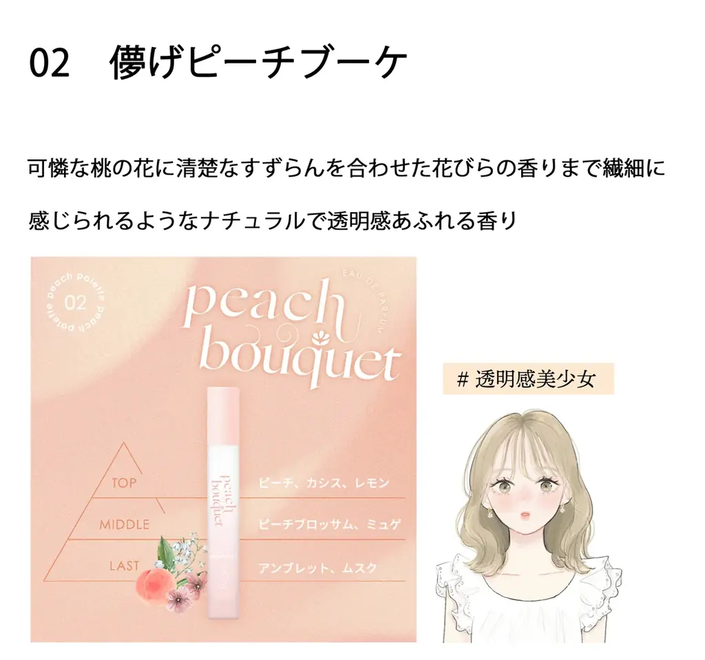 ドン・キホーテ限定のフレグランス「Palettory」がデビュー♡ “愛されピーチミルク” から “あざとピーチバニラ” まで、桃の香りだけで6種類！ 画像 4