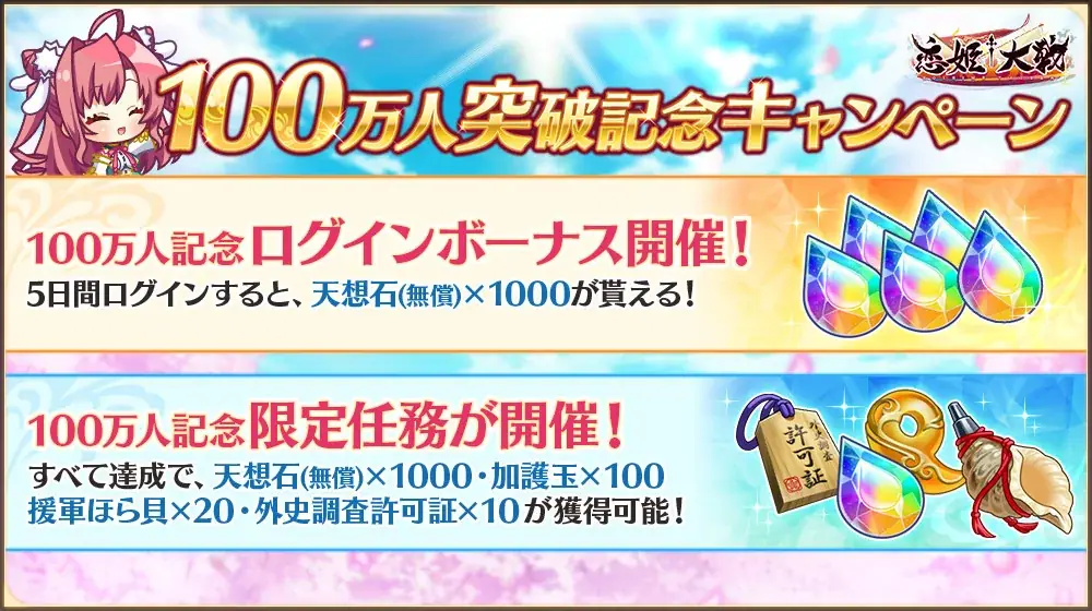 恋姫全シリーズ集結！DMM GAMES『恋姫†大戦』ダウンロード100万人突破！選択ピックアップガチャやログインボーナス、限定任務が開催！ 画像 3