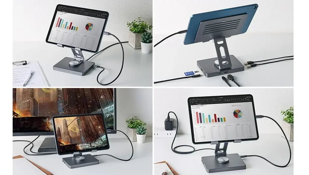 ドッキングステーション機能を搭載！ポート拡張や映像出力に対応するタブレットスタンドを新発売 画像 1