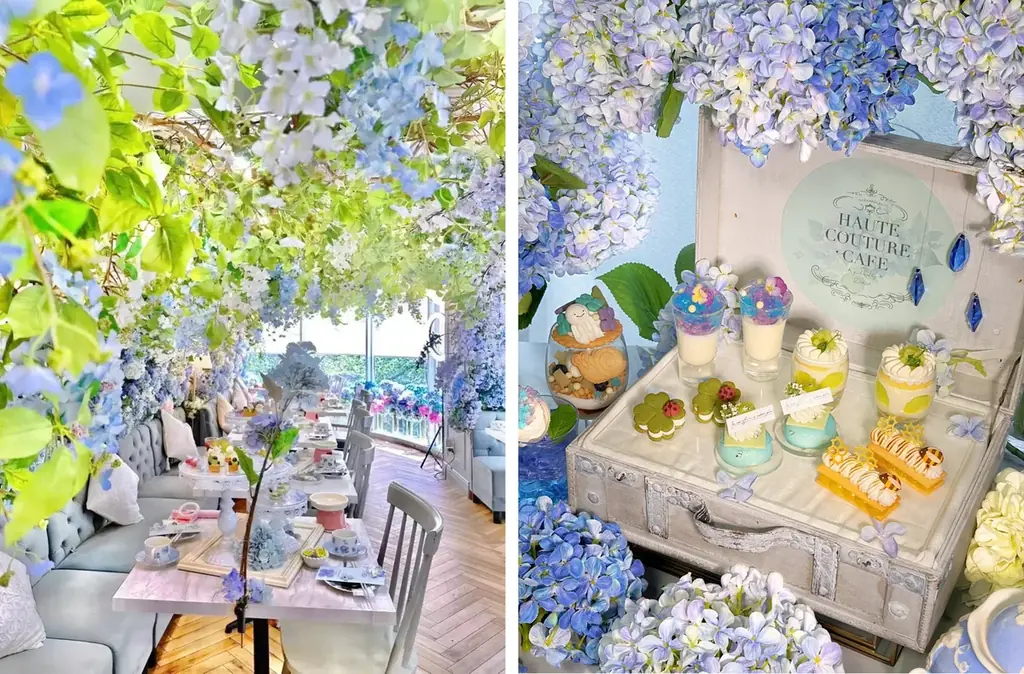 【HAUTE COUTURE CAFE 中目黒】きらめく雨粒と色づく紫陽花が彩る雨上がりの宝石箱のようなアフタヌーンティー「Hydrangea × Rain Jewels Afternoon Tea」 画像 1