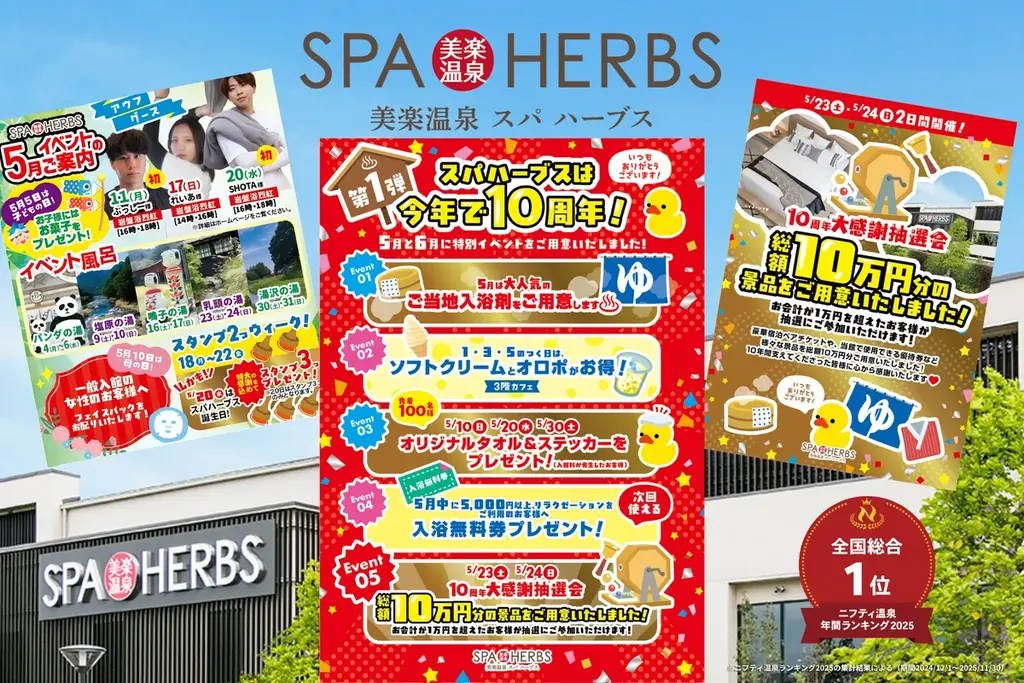【開業10周年】美楽温泉SPA-HERBS大感謝抽選会を開催！記念イベント第1弾発表 画像 1