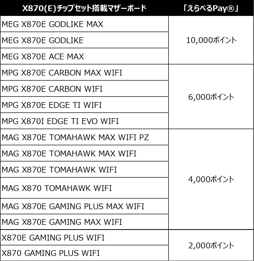 MSI、「GWビルド応援キャンペーン」を開催対象製品購入&応募で、1製品につき「えらべるPay®」 最大10,000ポイントをプレゼント！ 画像 4