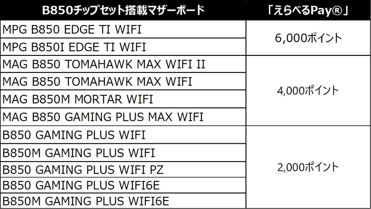 MSI、「GWビルド応援キャンペーン」を開催対象製品購入&応募で、1製品につき「えらべるPay®」 最大10,000ポイントをプレゼント！ 画像 5
