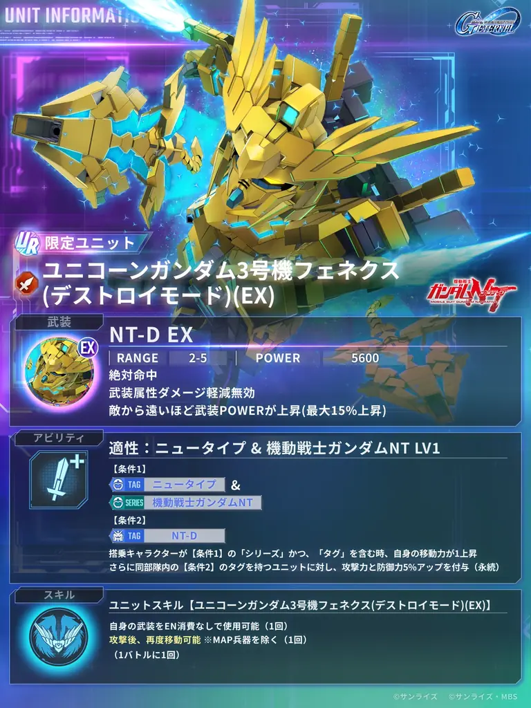 『SDガンダム ジージェネレーション エターナル』メインステージ「機動戦士ガンダムＮＴ[ナラティブ]」が追加！ 画像 5