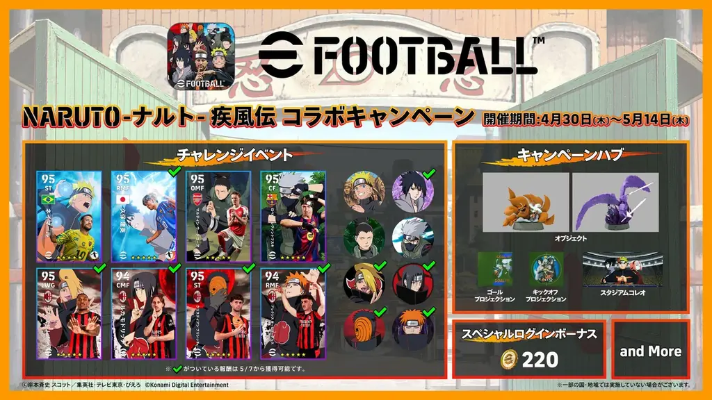 KONAMIのサッカーゲーム『eFootball™』『ウイコレ』『Ｊクラ』で人気TVアニメ『NARUTO-ナルト- 疾風伝』とのコラボを開催！ 画像 3