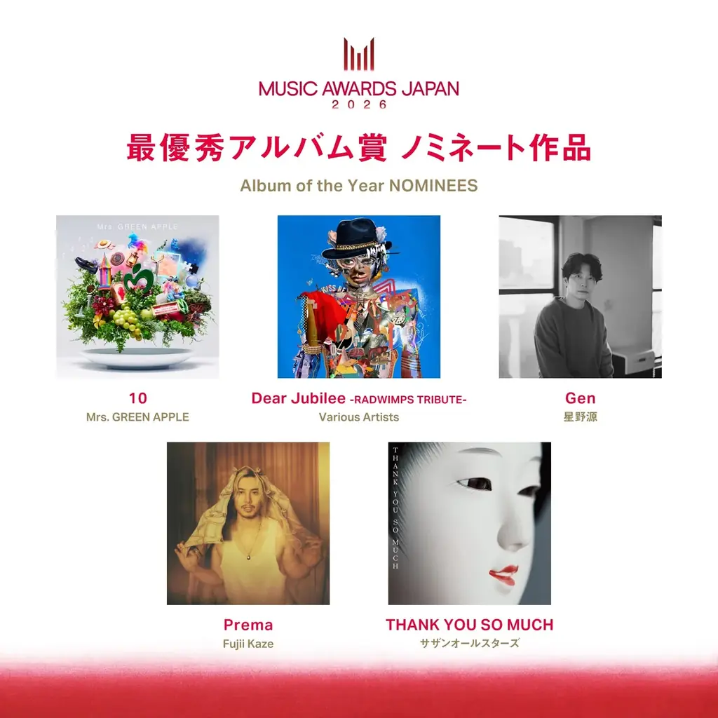 「MUSIC AWARDS JAPAN」ノミネート作品を発表！最終投票がスタートし、6月13日の授賞式へ 画像 5