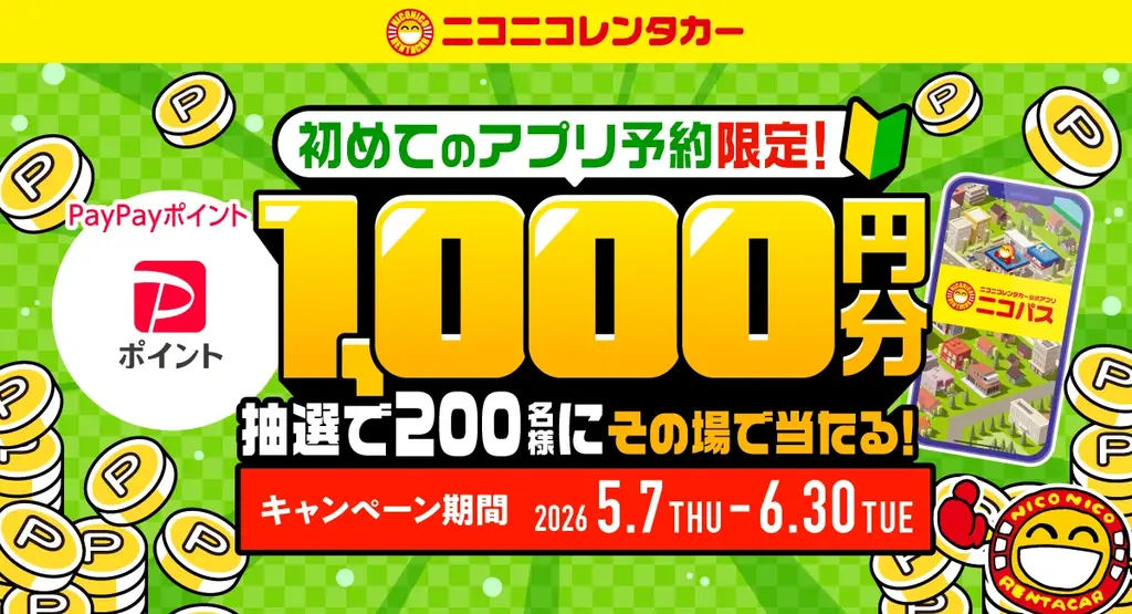 ニコパス初回予約でPayPayポイント1,000円が当たる