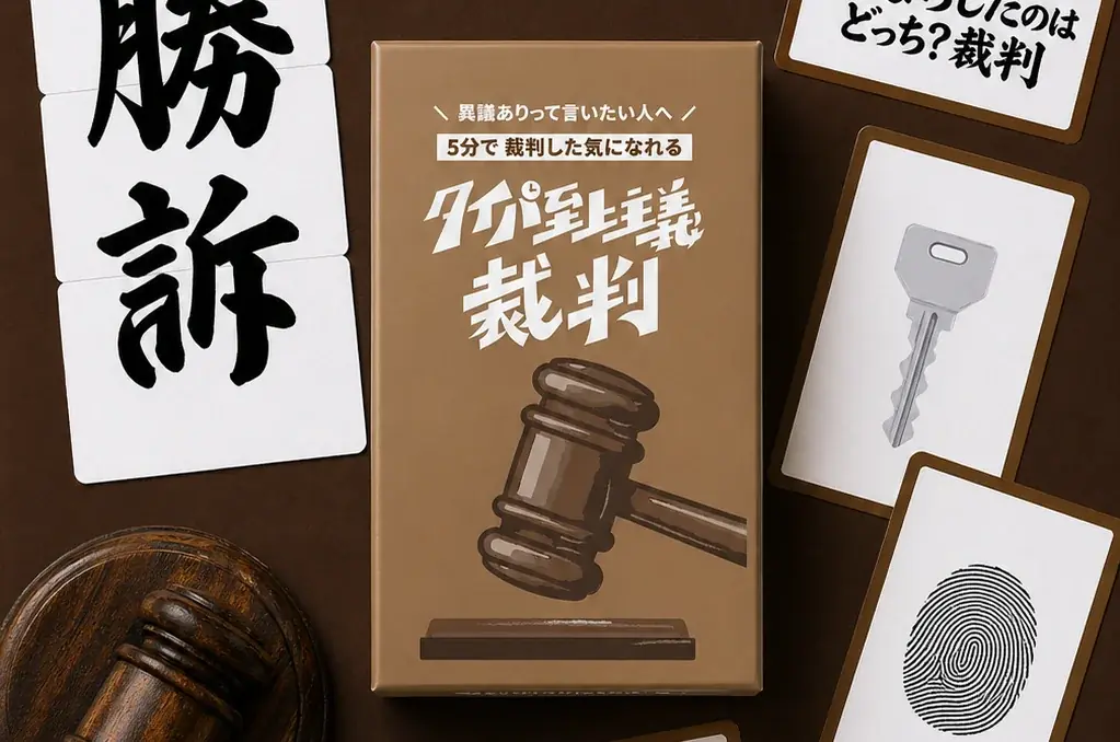 本格ガベル付きディベートゲーム『タイパ至上主義 裁判』が6月1日に新発売！フォロワー8万人超の「ボドゲ紹介屋さん」がプロデュース 画像 1
