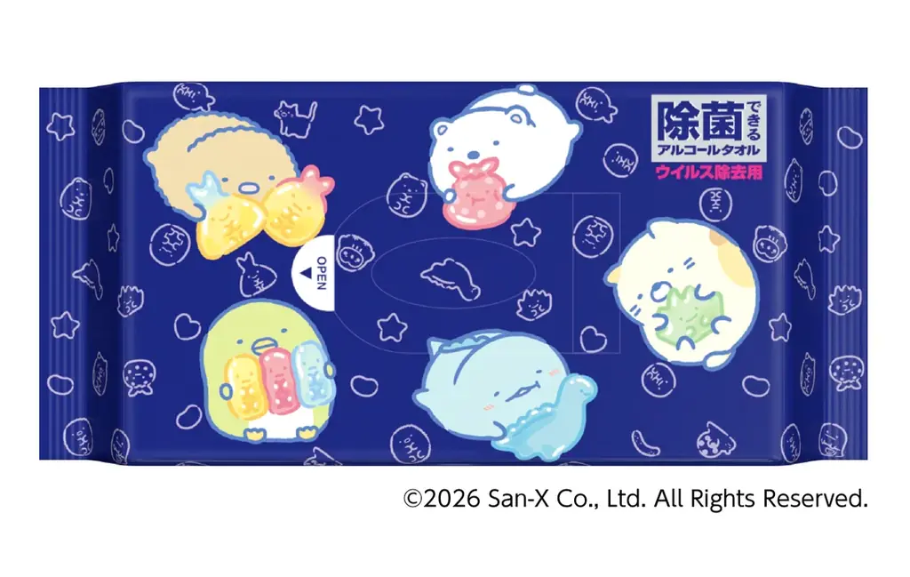「除菌できるシリーズ」初！すみっコぐらし「グミグミパーティー」デザインが登場『エリエール 除菌できるアルコールタオル ウイルス除去用 すみっコぐらしデザイン』6月1日（月）数量限定発売 画像 2