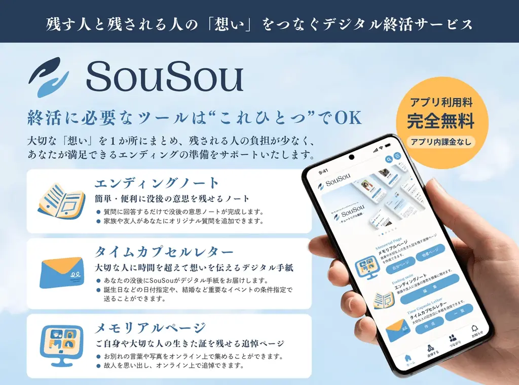 TBSテレビ「上田晋也のサンデーQ」での紹介を記念し、終活アプリSouSou「エンディングノート製本サービス」を期間限定で50%オフに。 画像 5