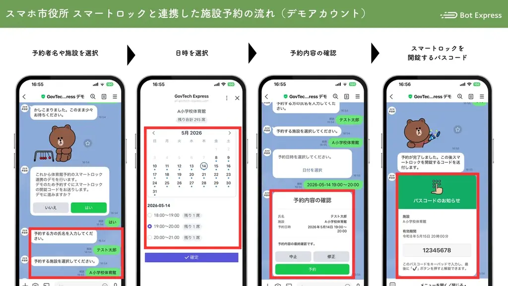 Bot Express、スマホ市役所でRemoteLOCK連携を開始。施設予約から入室までをLINE公式アカウントでつなぎ、鍵の受け渡しを不要に 画像 2