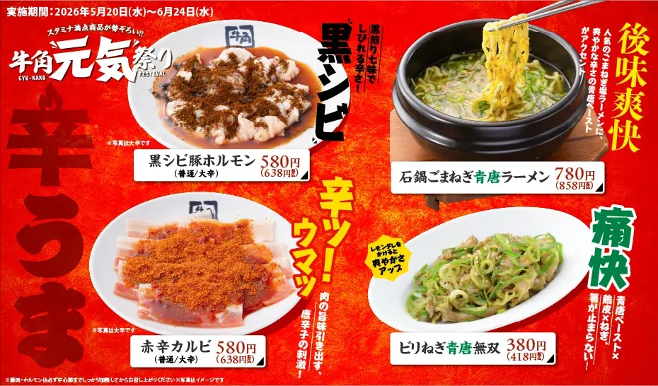 【牛角】生ビール190円！カルビ・ホルモン290円!!「元気祭り」割引キャンペーンを実施！食欲を刺激する“元気チャージ系”14品が対象 画像 11