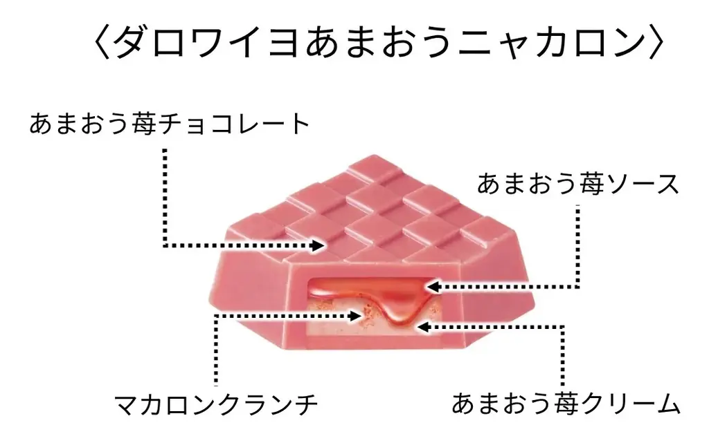 フランスの大人気洋菓子ブランド「ダロワイヨ」とコラボ「チロルチョコ〈ダロワイヨあまおうニャカロン〉」新発売 画像 2
