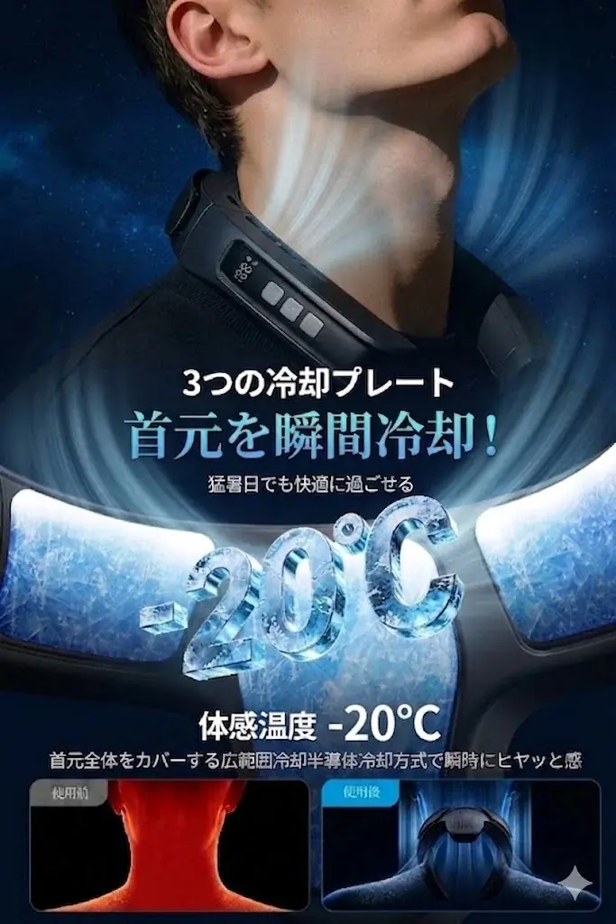 【業界初！3面冷却×背面ファン】首・背中・顔を同時に潤す「全身3D冷却」ネッククーラーがAmazonにて新登場！最大-20℃の異次元の涼しさを実現 画像 2
