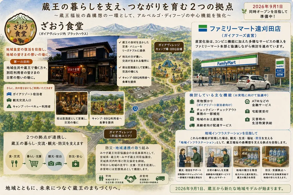 9月1日開業 ざおう食堂とファミマ遠刈田が地域拠点に