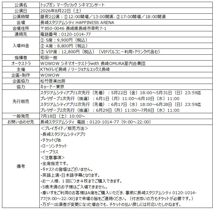 【九州初上陸】1作目公開から今年で40周年！全世界10都市以上で大好評を博した『トップガン マーヴェリック シネマコンサート』が長崎スタジアムシティで開催決定！ 画像 3