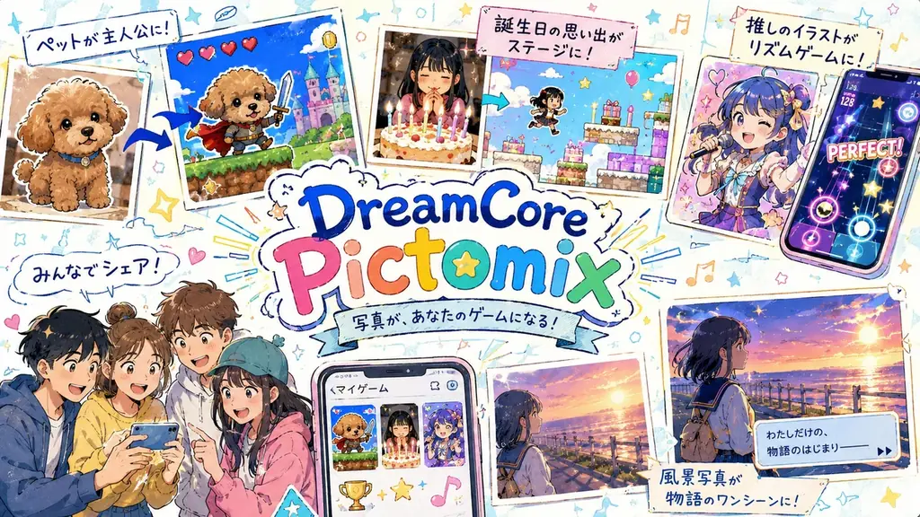 DreamCore、写真からゲームをAI生成する新機能「ピクトミックス（Pictomix）」をリリース。1枚の写真が、みんなで遊べる体験に変わる 画像 3