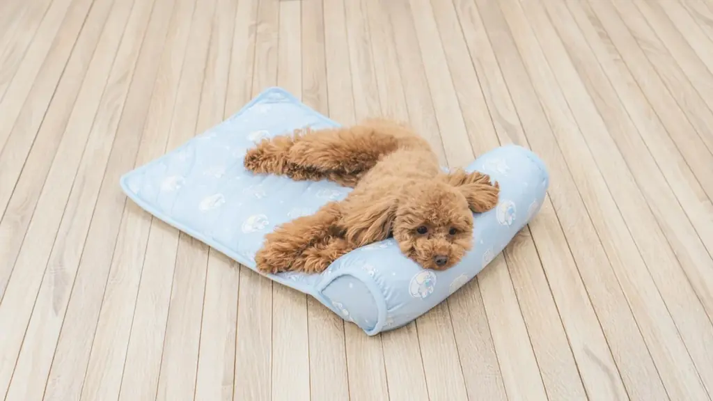 「冷たくて心地良い」と愛犬も大満足のレビュー4.45を獲得したペットマットに新色登場、あごのせパッド付きで夏の快適な居場所を叶える2,480円からの冷感マット「あごのせ涼眠マット」 画像 2