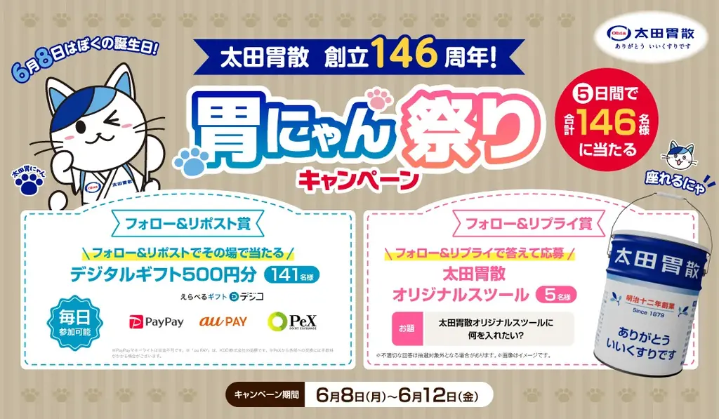 太田胃散146周年記念　胃にゃん祭りキャンペーン